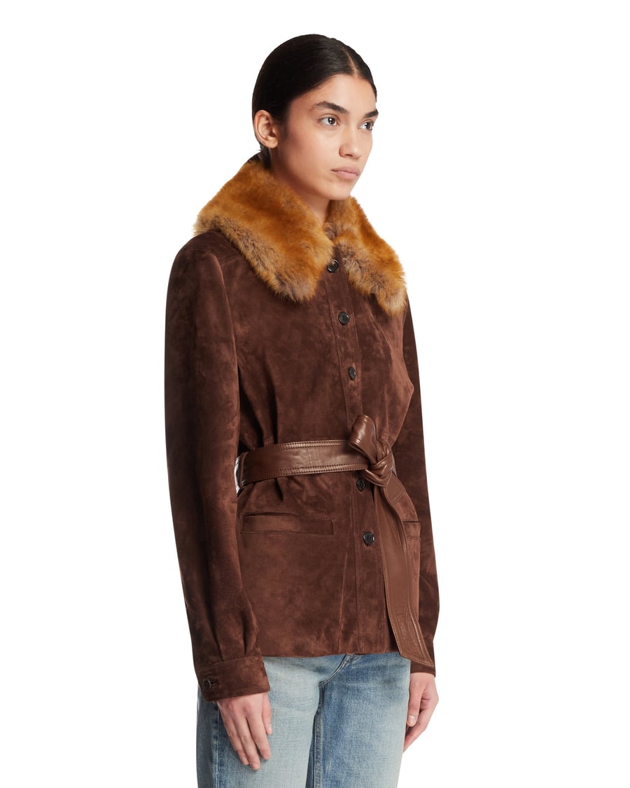 Saint Laurent Giacca In Suede Marrone, view 2