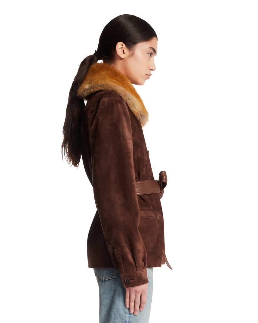 Saint Laurent Giacca In Suede Marrone, view 4