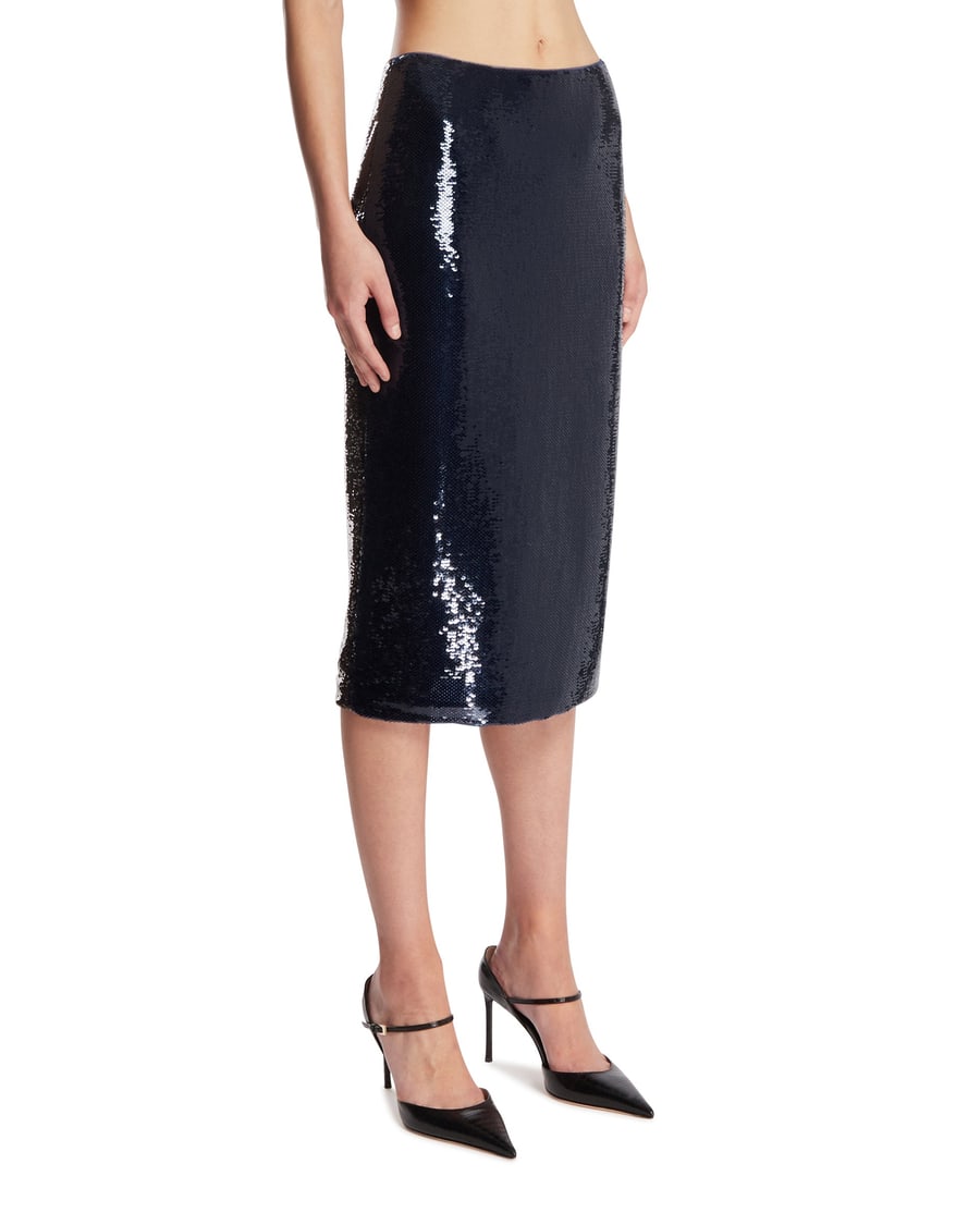 Tom Ford Gonna Midi Con Paillettes Blu, view 2