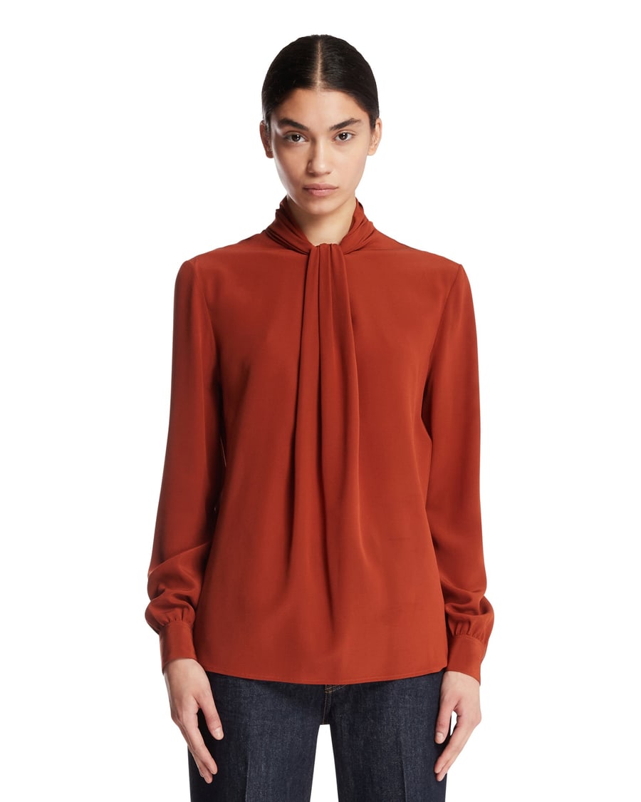 Saint Laurent Blusa Ascot In Seta Arancione