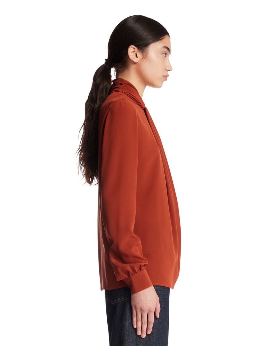 Saint Laurent Blusa Ascot In Seta Arancione, view 4