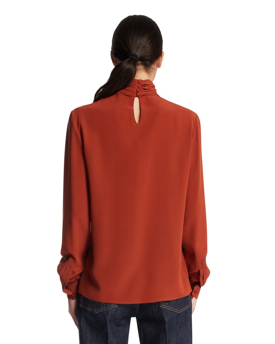 Saint Laurent Blusa Ascot In Seta Arancione, view 5