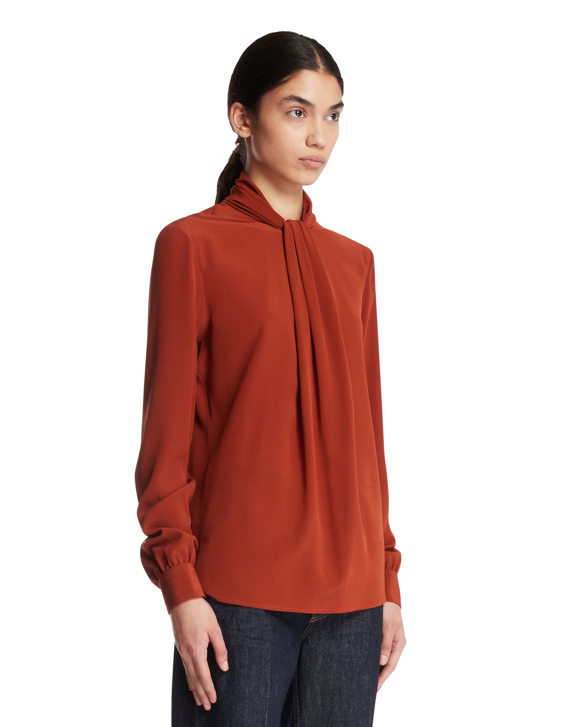 Saint Laurent Blusa Ascot In Seta Arancione, view 2