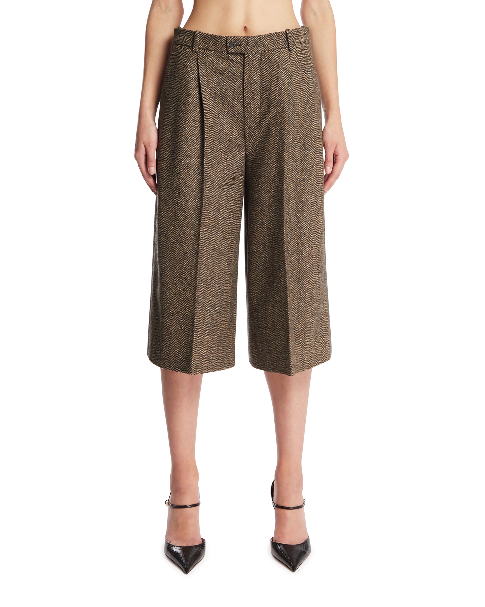 Saint Laurent Gonna Pantalone In Lana Marrone