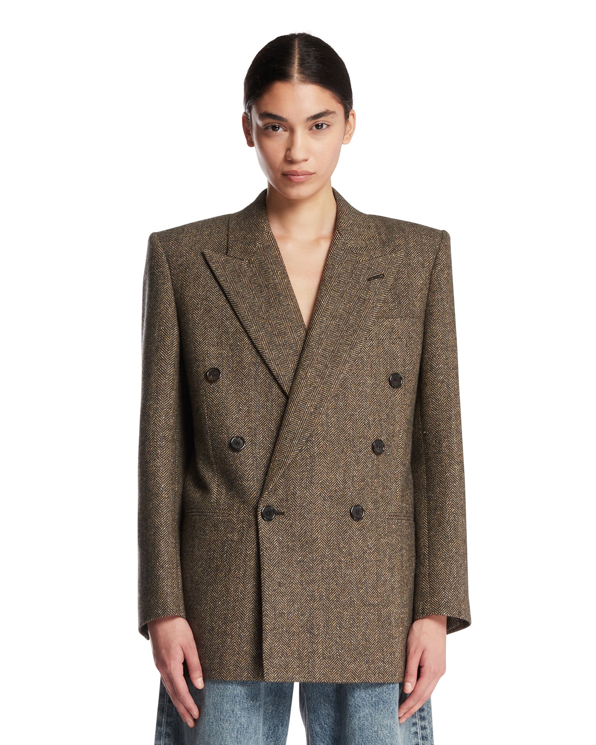 Saint Laurent Giacca A Doppio Petto Marrone