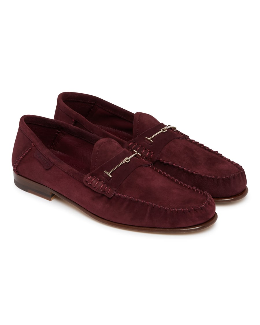 Tom Ford Mocassini In Suede Burgundy, view 3