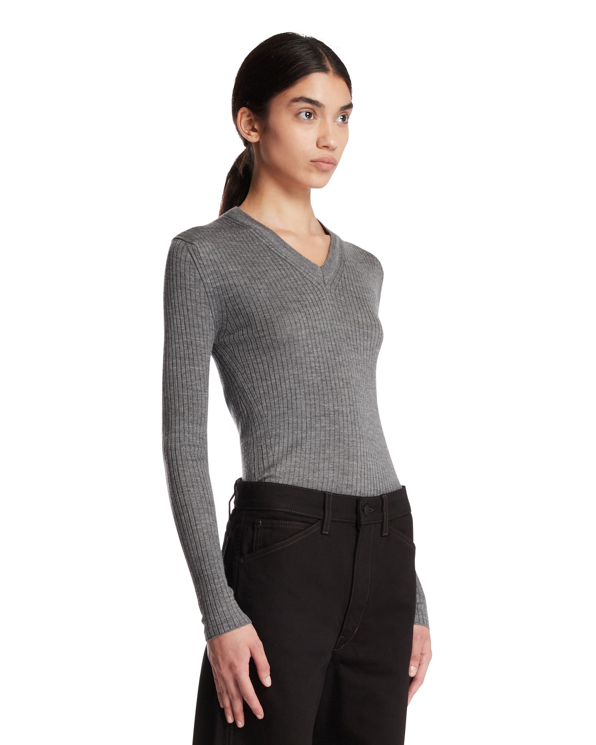 Jil Sander Top A Costine In Lana e Seta Grigio, view 2
