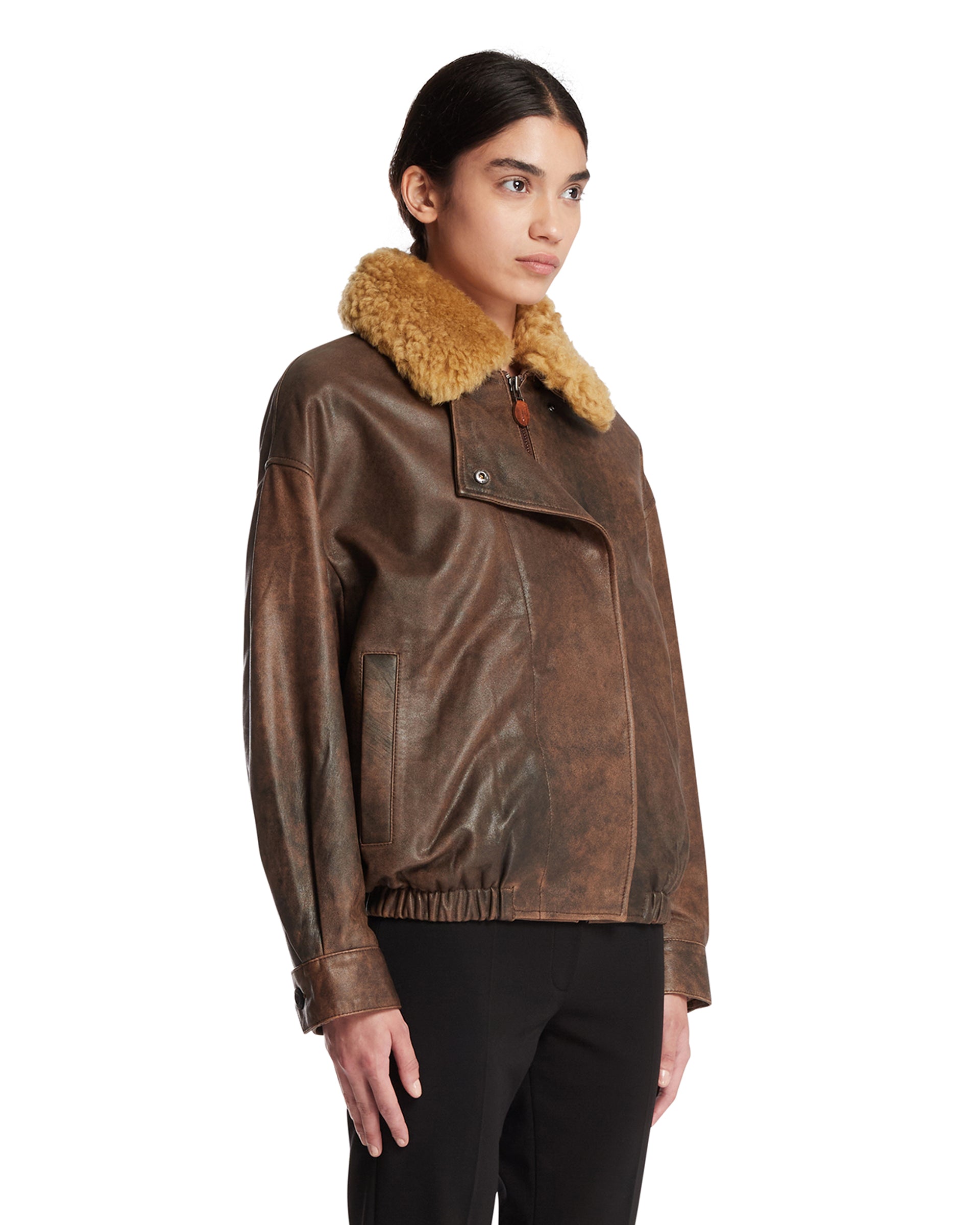 R13 Giacca Shearling In Pelle Marrone, view 2