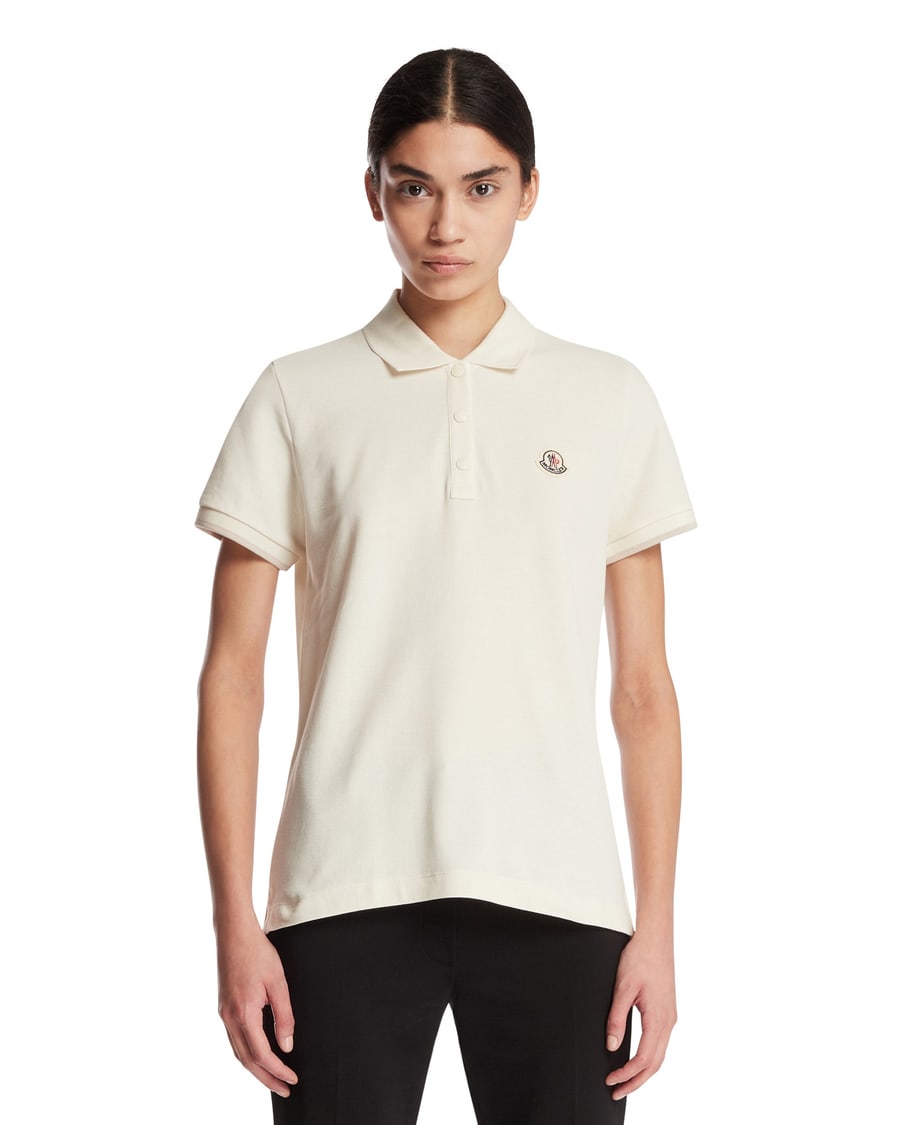 Moncler Polo In Cotone Con Patch Bianca