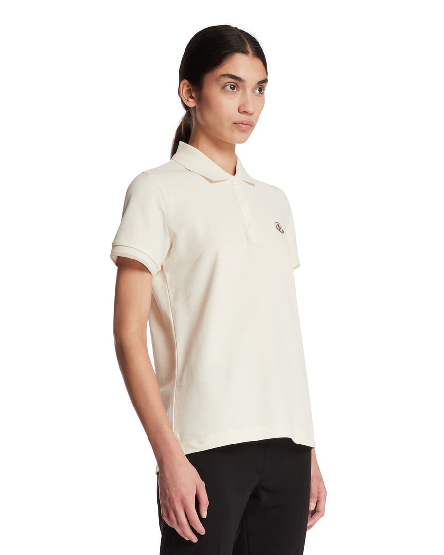 Moncler Polo In Cotone Con Patch Bianca, view 2
