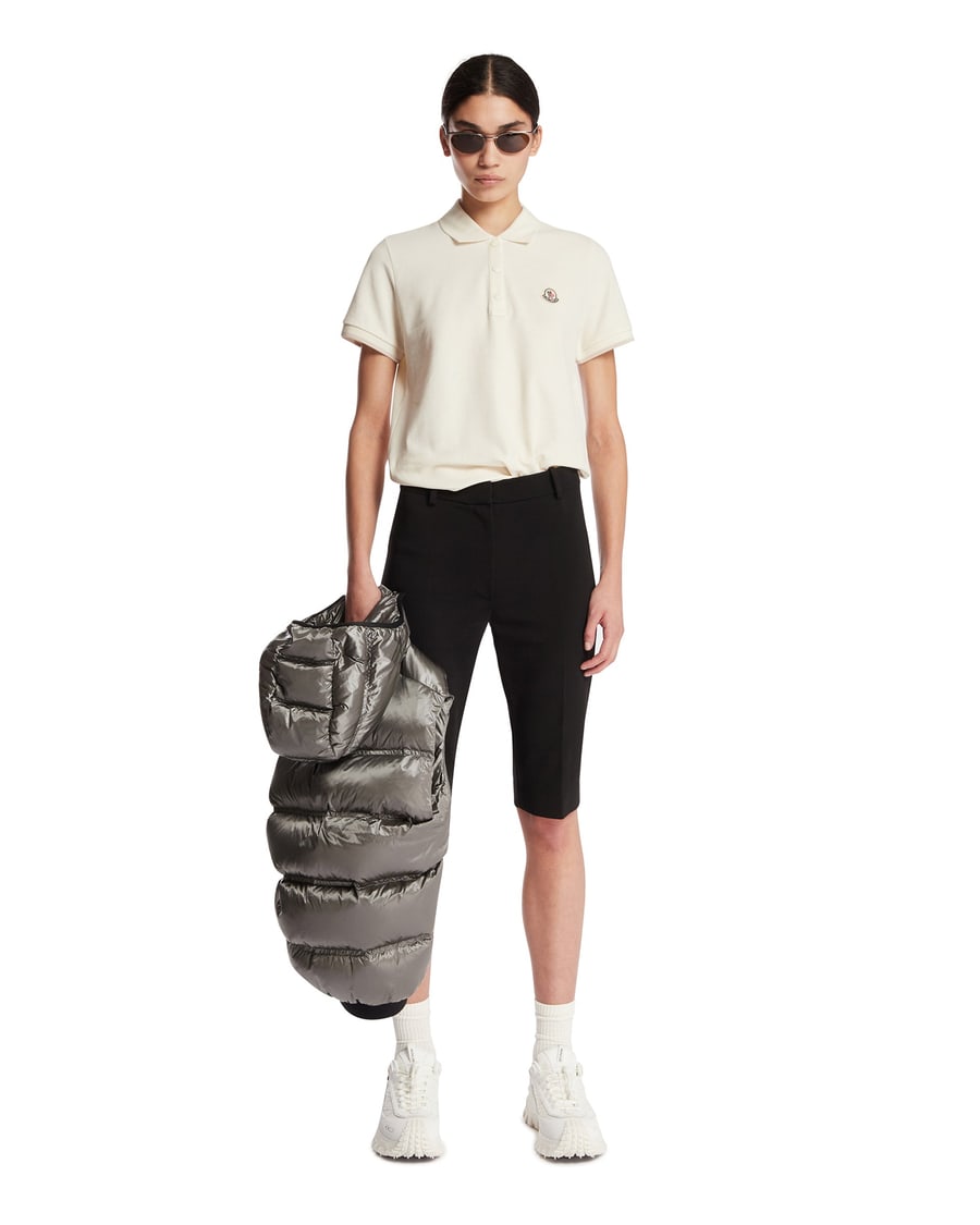 Moncler Polo In Cotone Con Patch Bianca, view 3