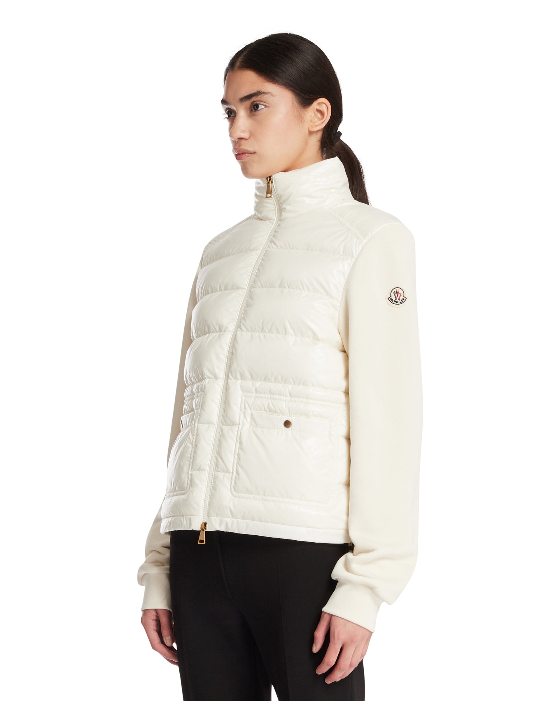 Moncler Felpa Con Zip In Cotone E Nylon Bianca, view 2