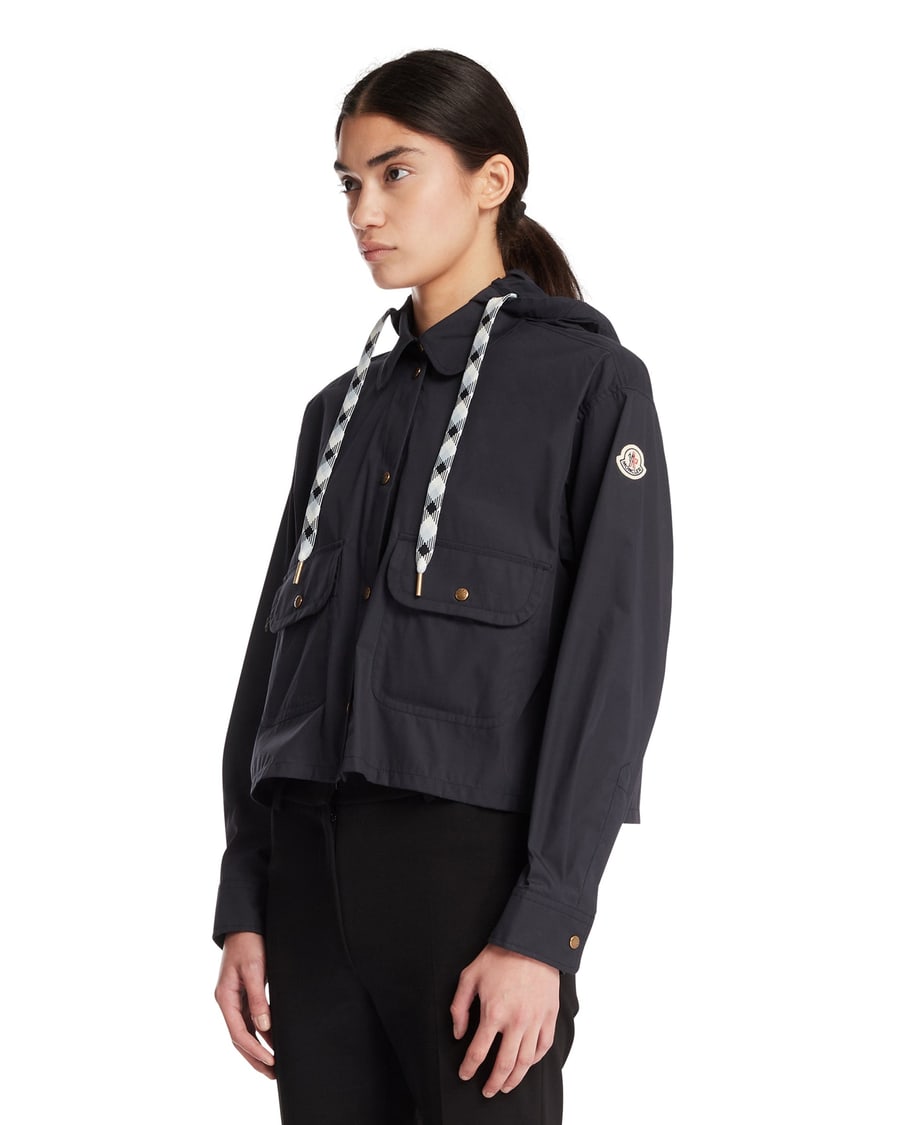 Moncler Giacca Corta Con Cappuccio Blu, view 2