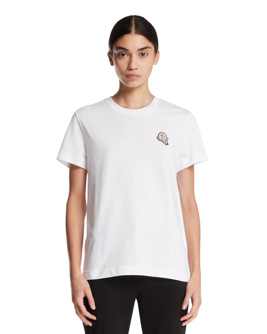 Moncler T-shirt In Cotone Con Patch Bianca