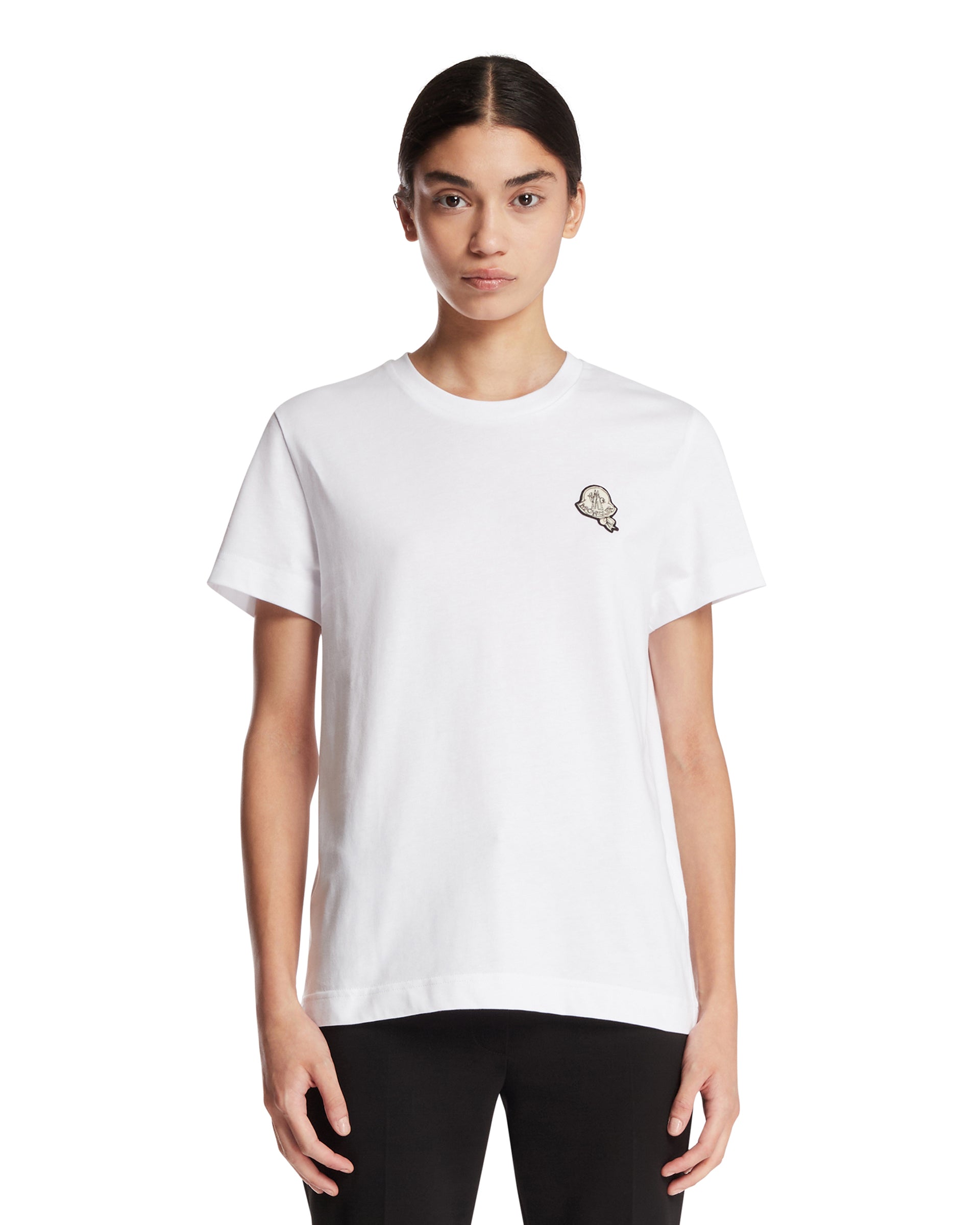 Moncler T-shirt In Cotone Con Patch Bianca
