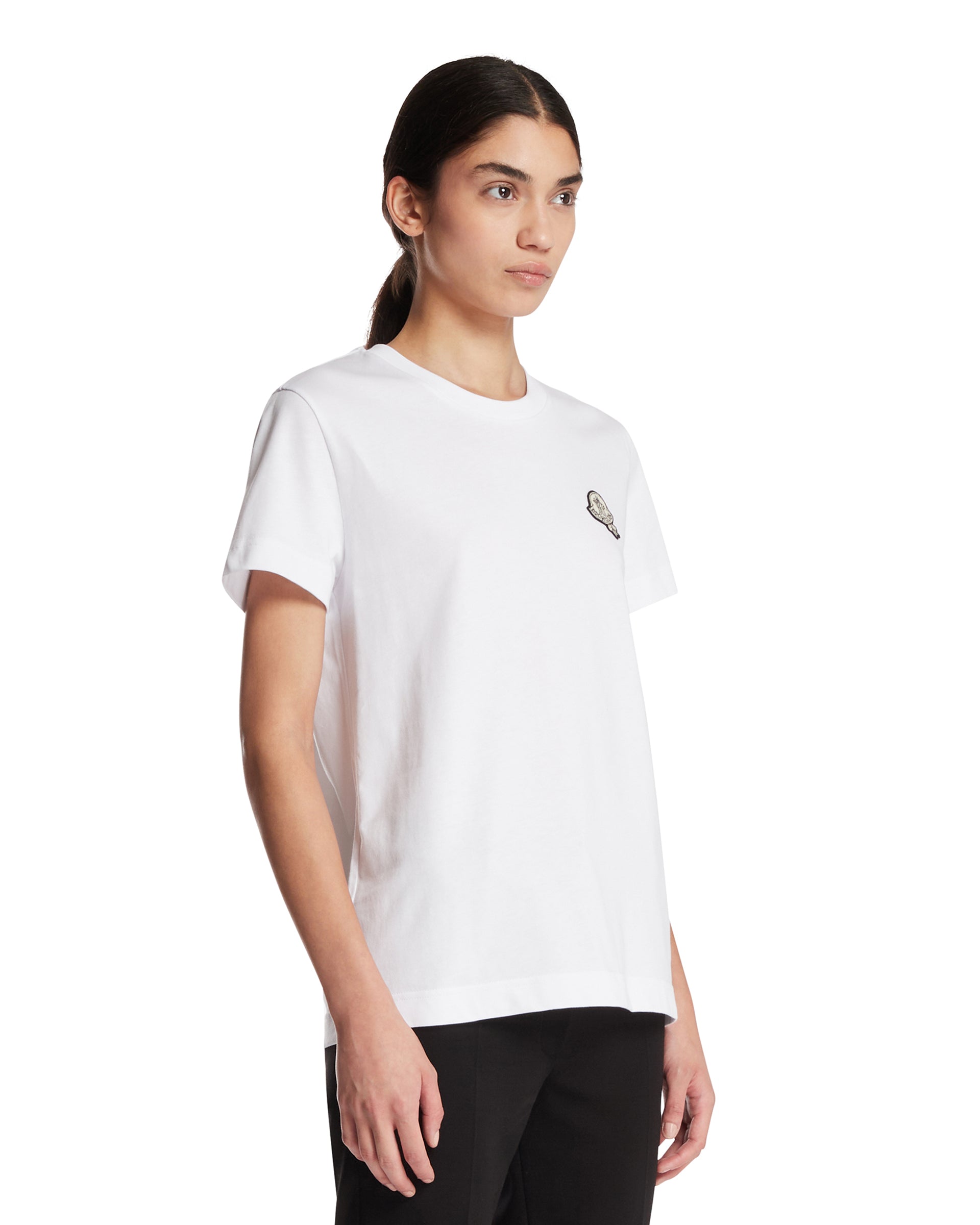 Moncler T-shirt In Cotone Con Patch Bianca, view 2