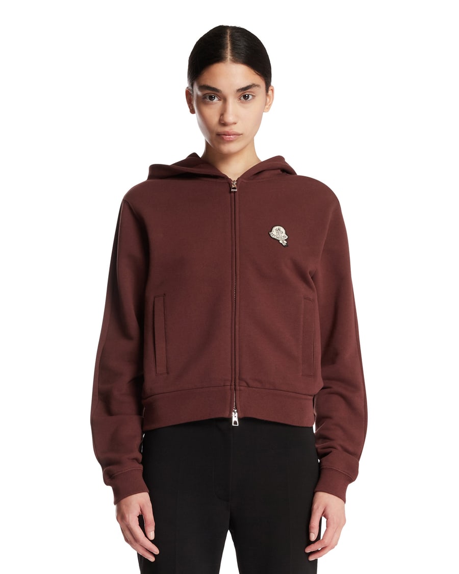 Moncler Felpa In Cotone Con Patch Marrone