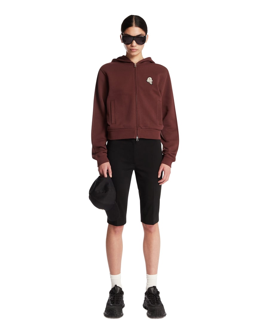 Moncler Felpa In Cotone Con Patch Marrone, view 3