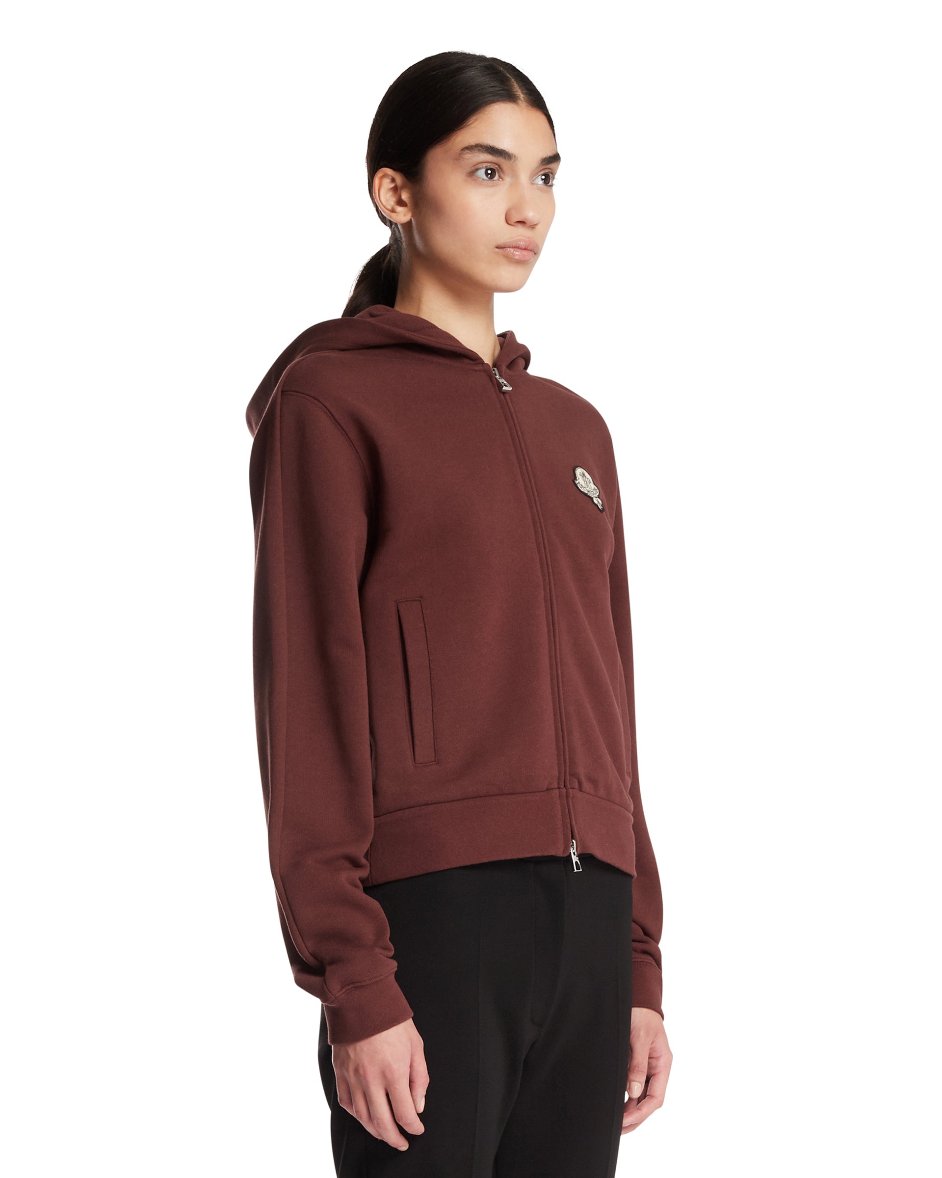 Moncler Felpa In Cotone Con Patch Marrone, view 2