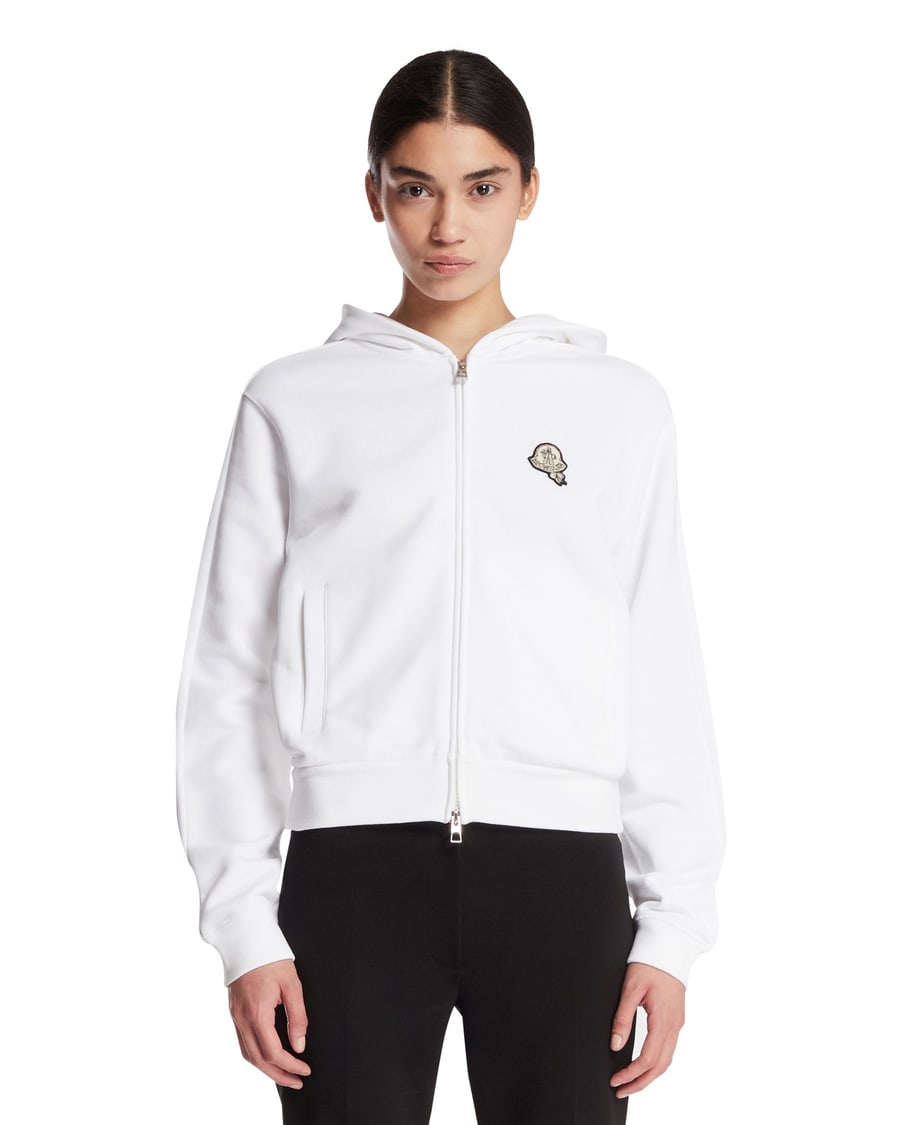 Moncler Felpa In Cotone Con Patch Bianca