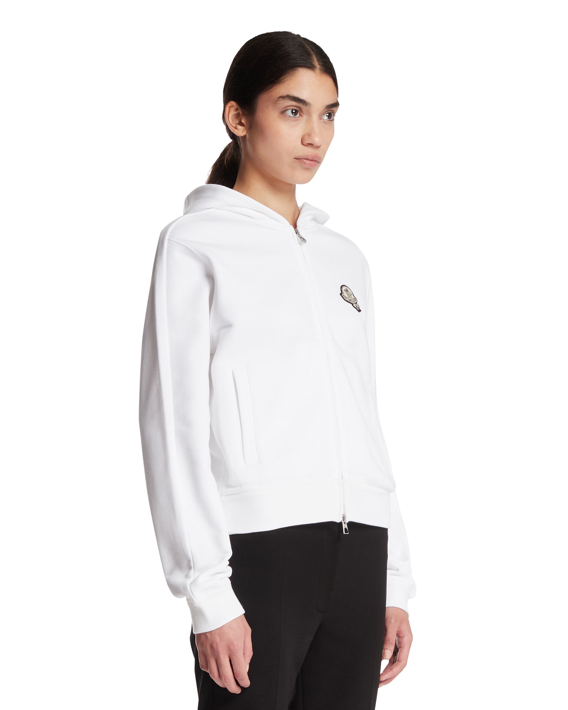 Moncler Felpa In Cotone Con Patch Bianca, view 2
