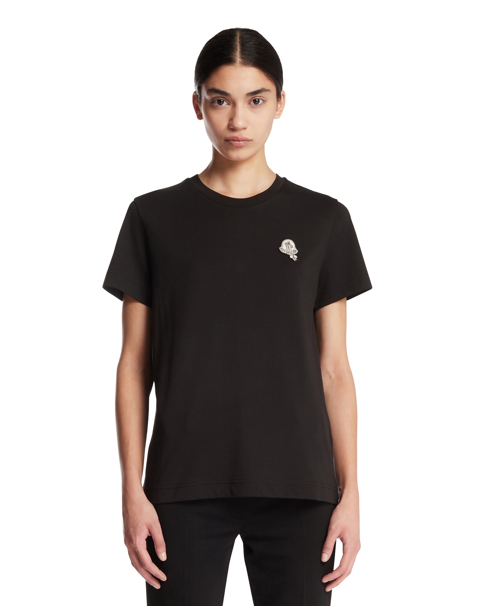 Moncler T-shirt In Cotone Con Patch Nera