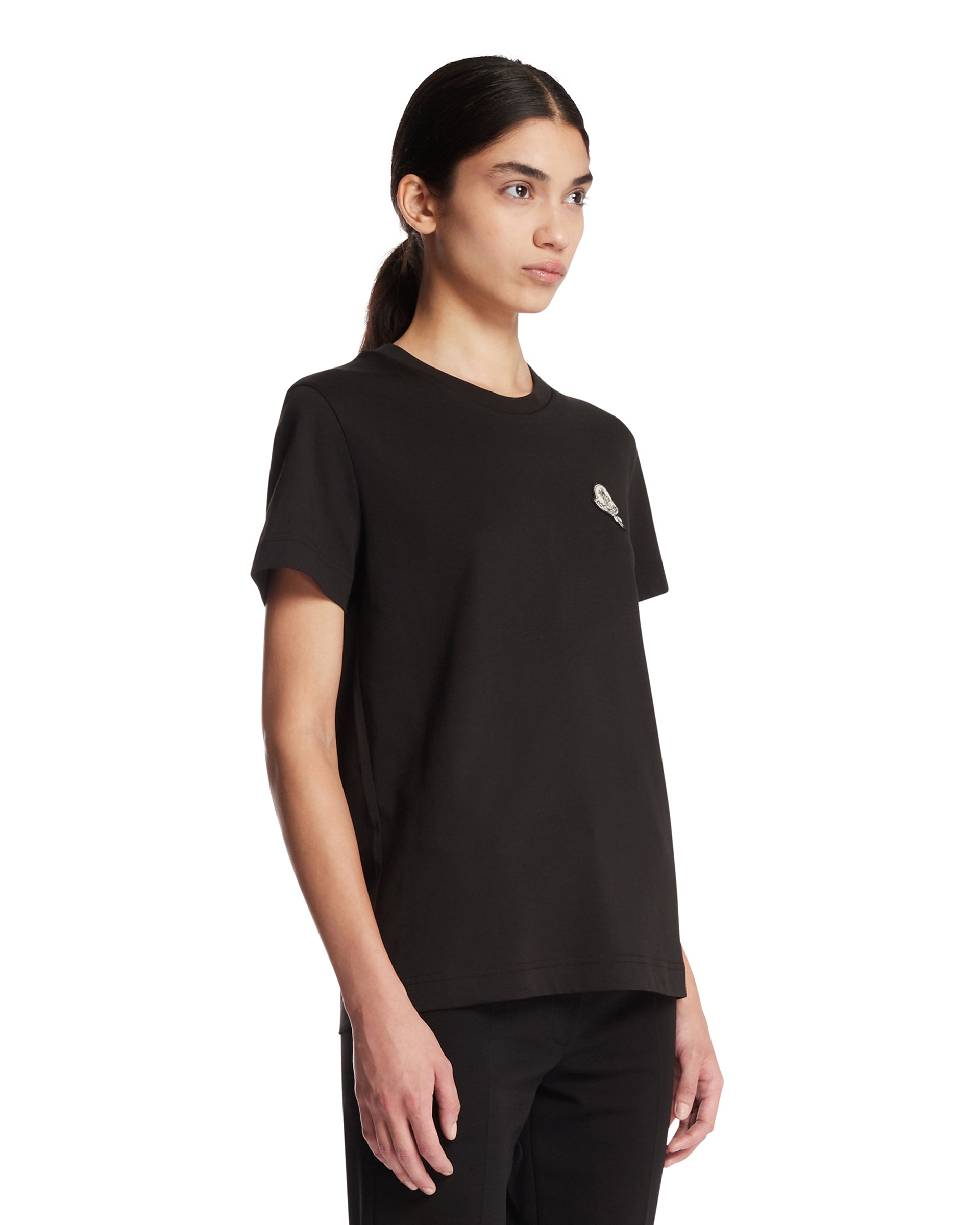 Moncler T-shirt In Cotone Con Patch Nera, view 2