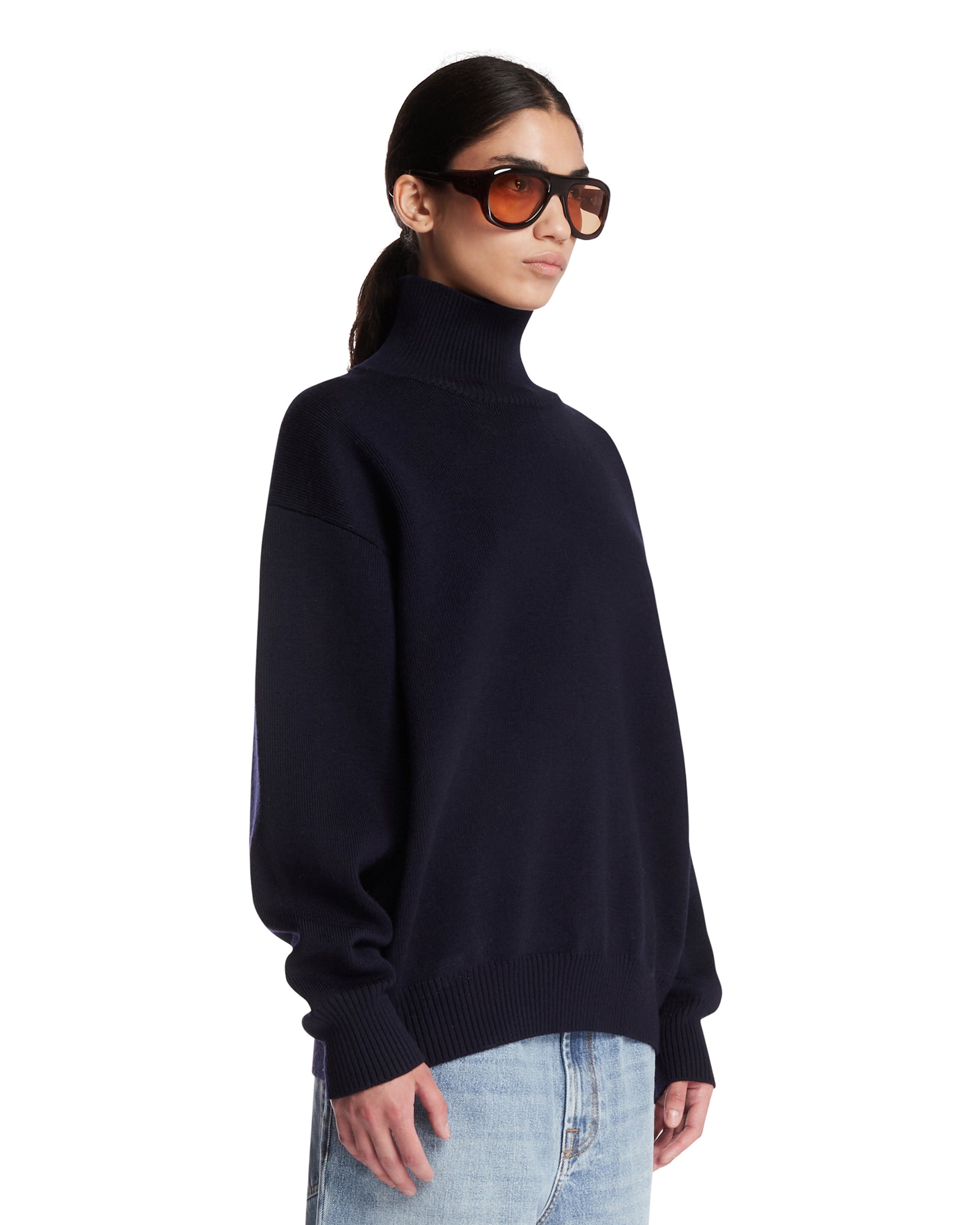 ROHE Maglione A Collo Alto In Lana Blu, view 2