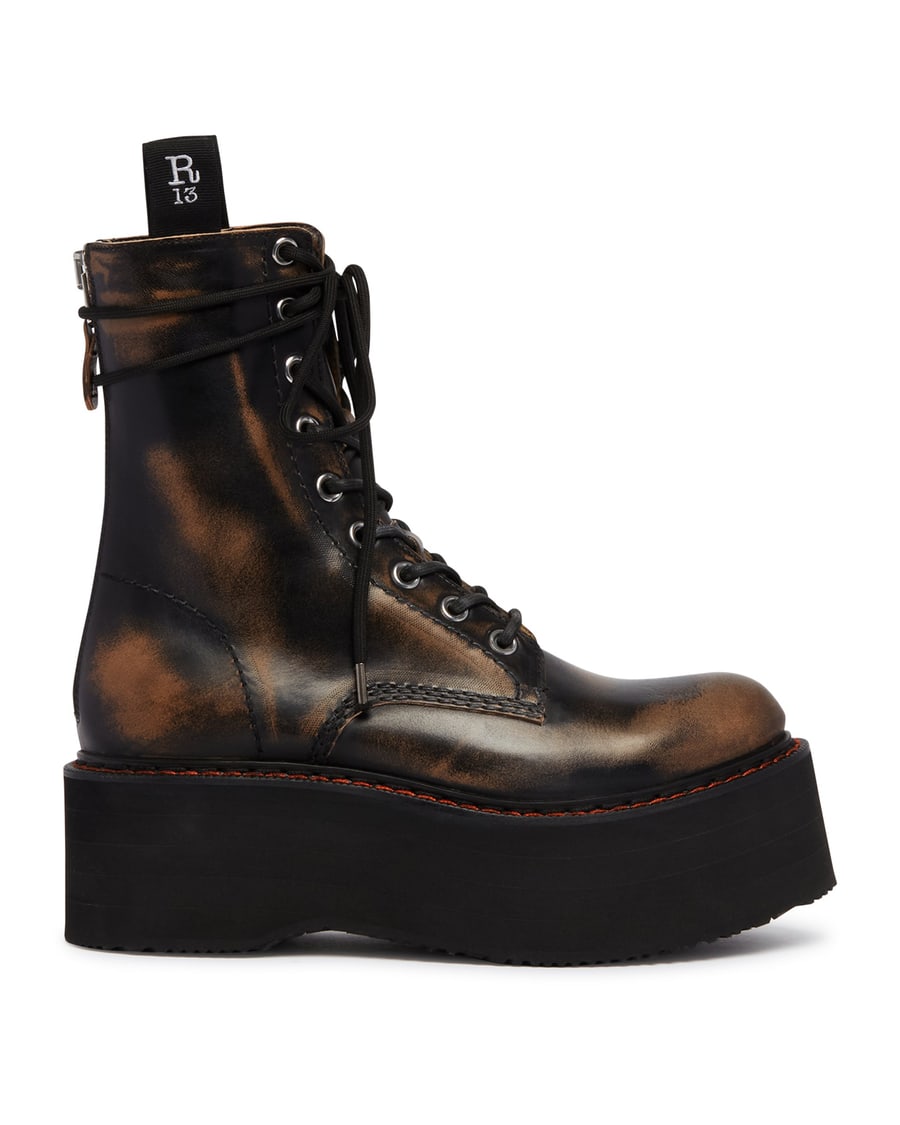 R13 Stivaletti Stack In Pelle Neri