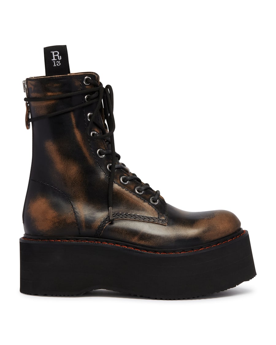 R13 Stivaletti Stack In Pelle Neri, view 2