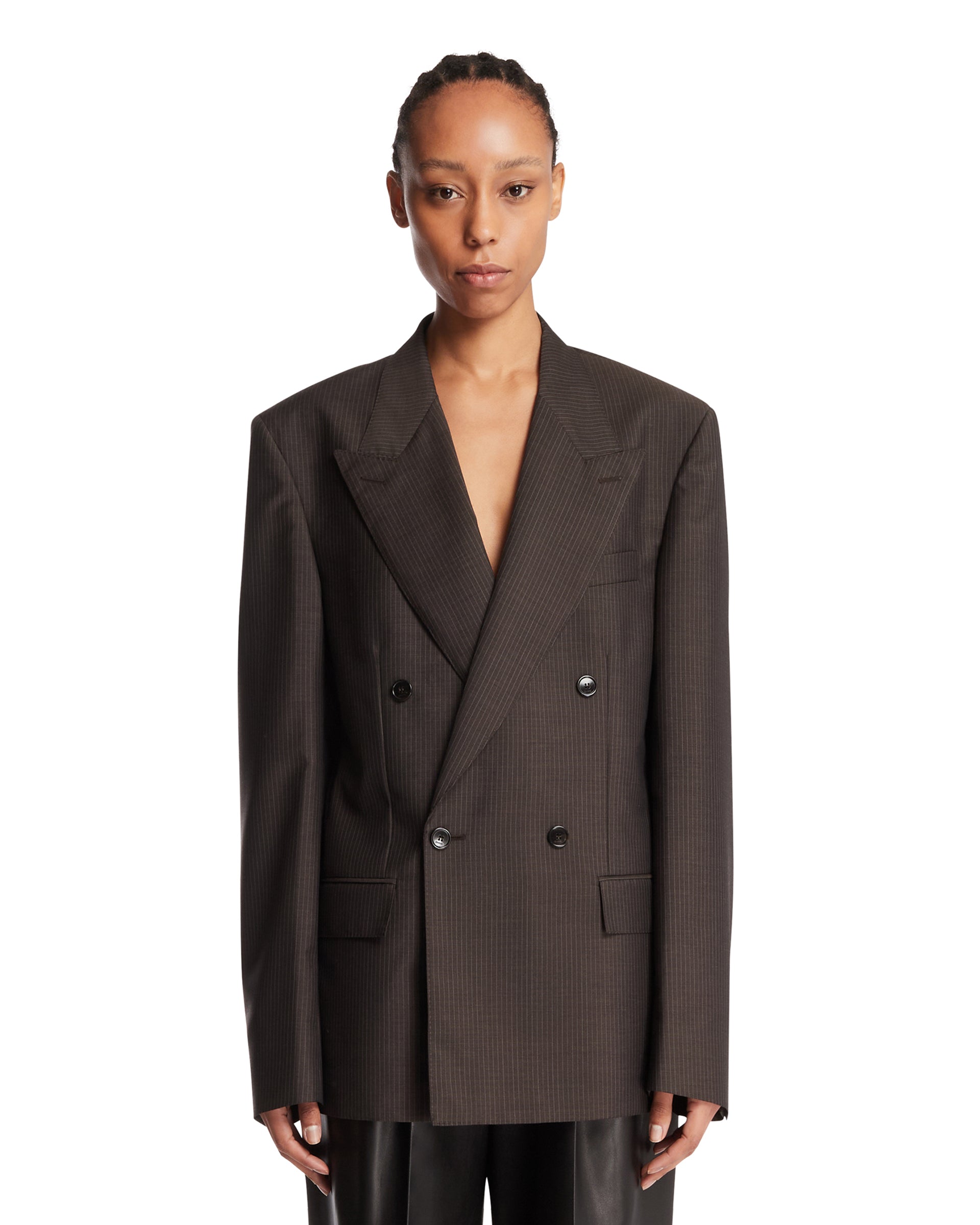 Gucci Giacca in Lana Mohair Gessata Marrone