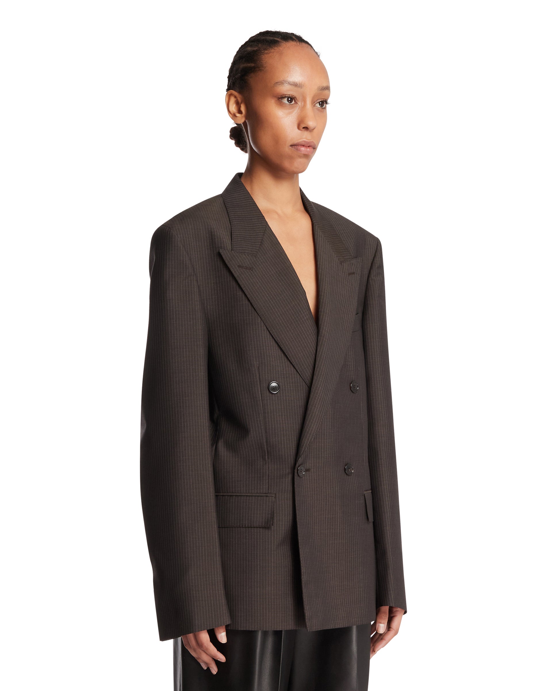 Gucci Giacca in Lana Mohair Gessata Marrone, view 2