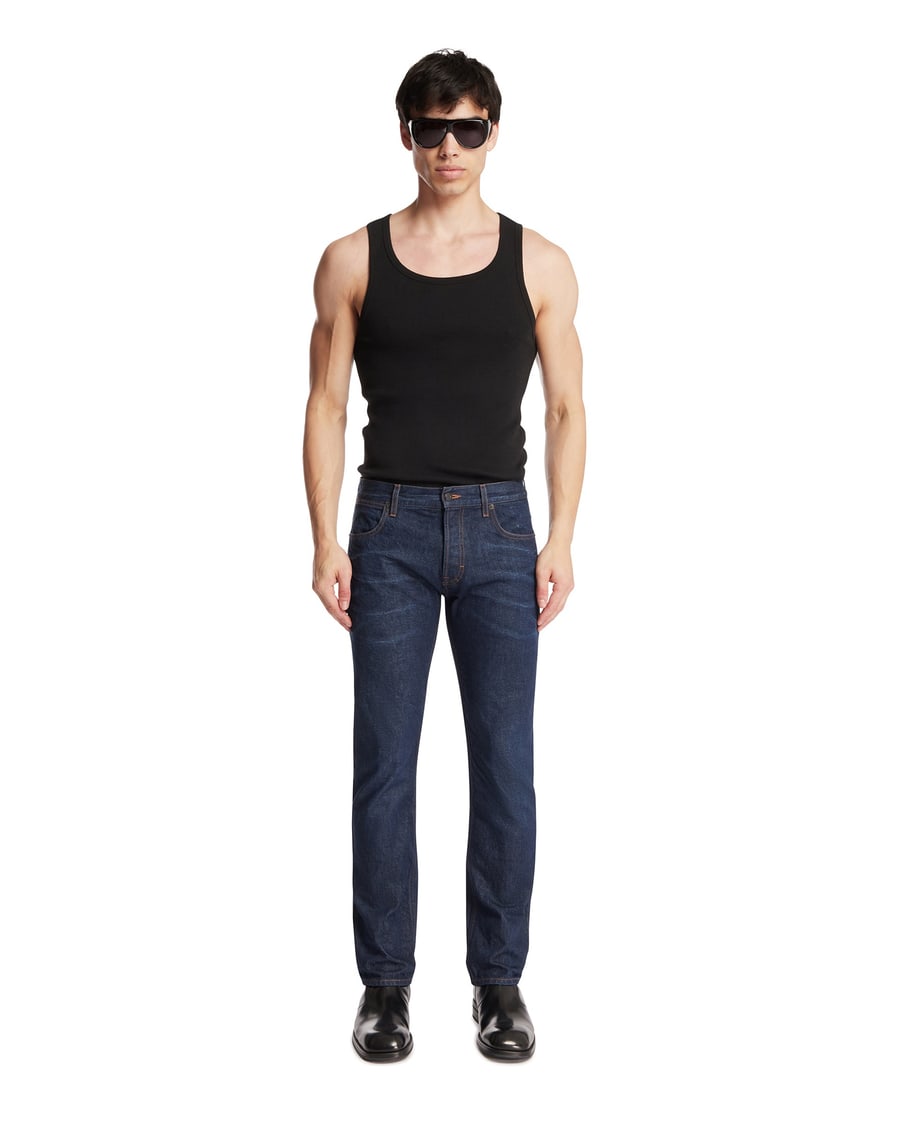 Gucci Pantaloni In Denim Con Ricamo Blu, view 3