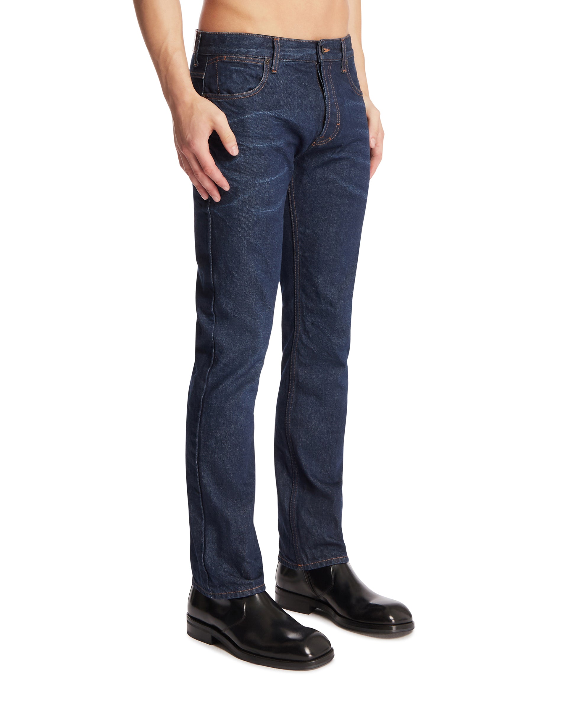 Gucci Pantaloni In Denim Con Ricamo Blu, view 2
