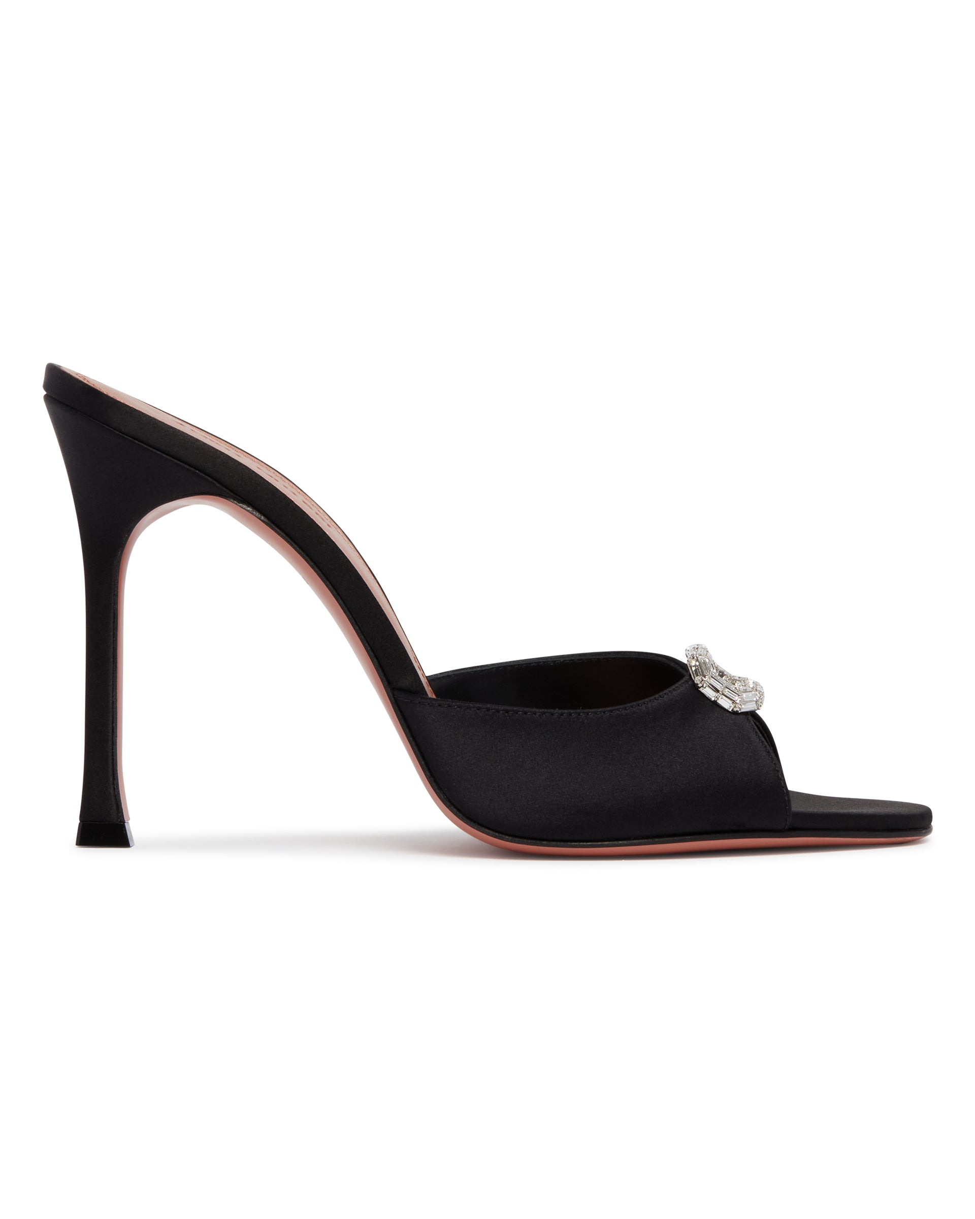 Amina Muaddi Mules Camelia In Raso Nere, view 2