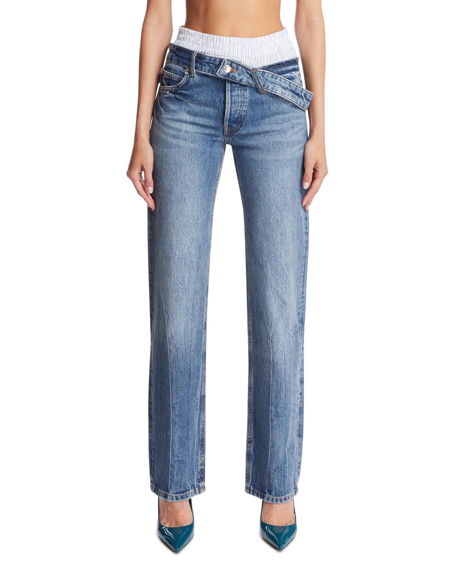 ALEXANDER WANG Jeans Slim Con Fascia Boxer Blu