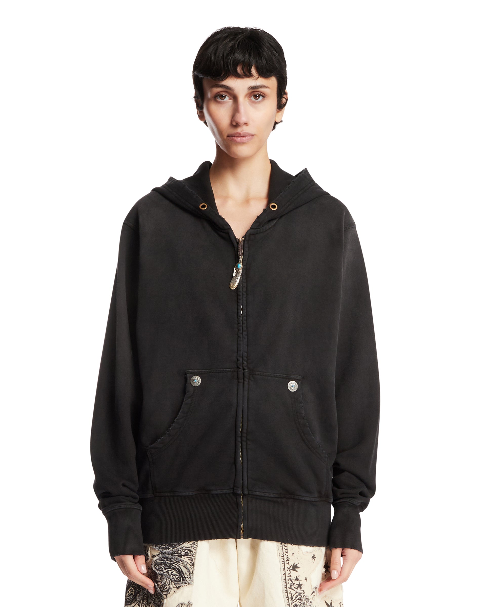 ANTIK DENIM Felpa Con Zip In Cotone Nera