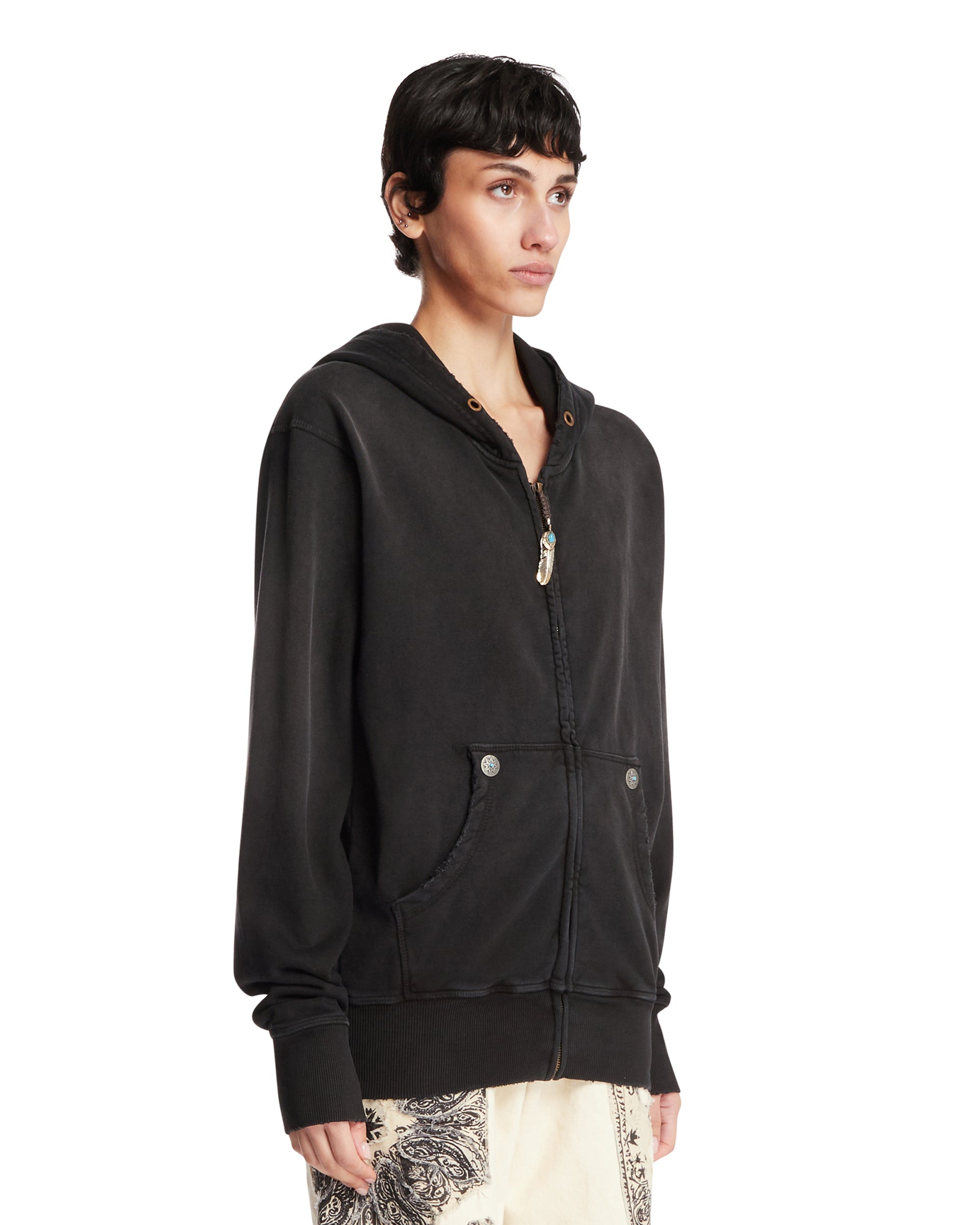 ANTIK DENIM Felpa Con Zip In Cotone Nera, view 2