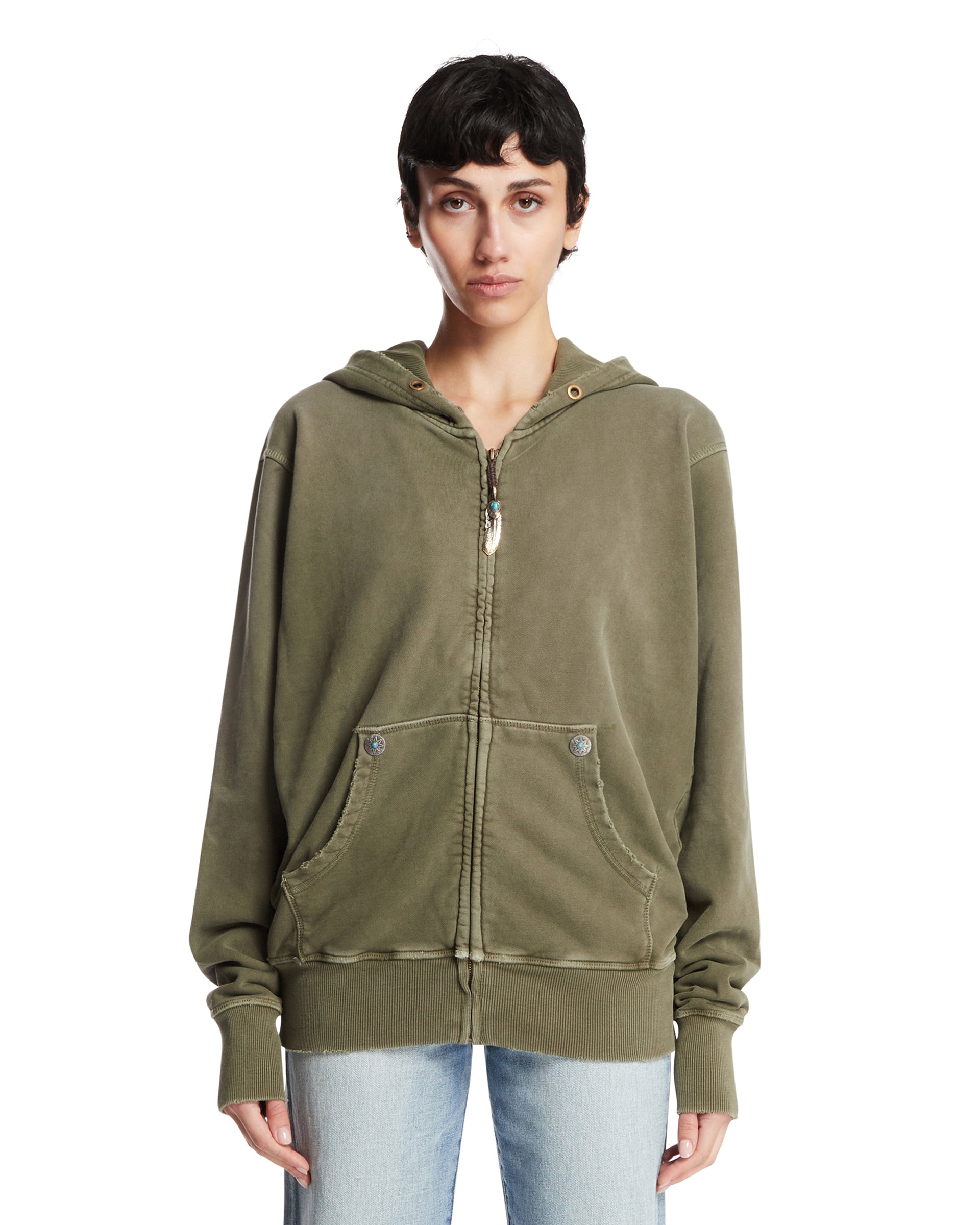 ANTIK DENIM Felpa Con Zip In Cotone Verde