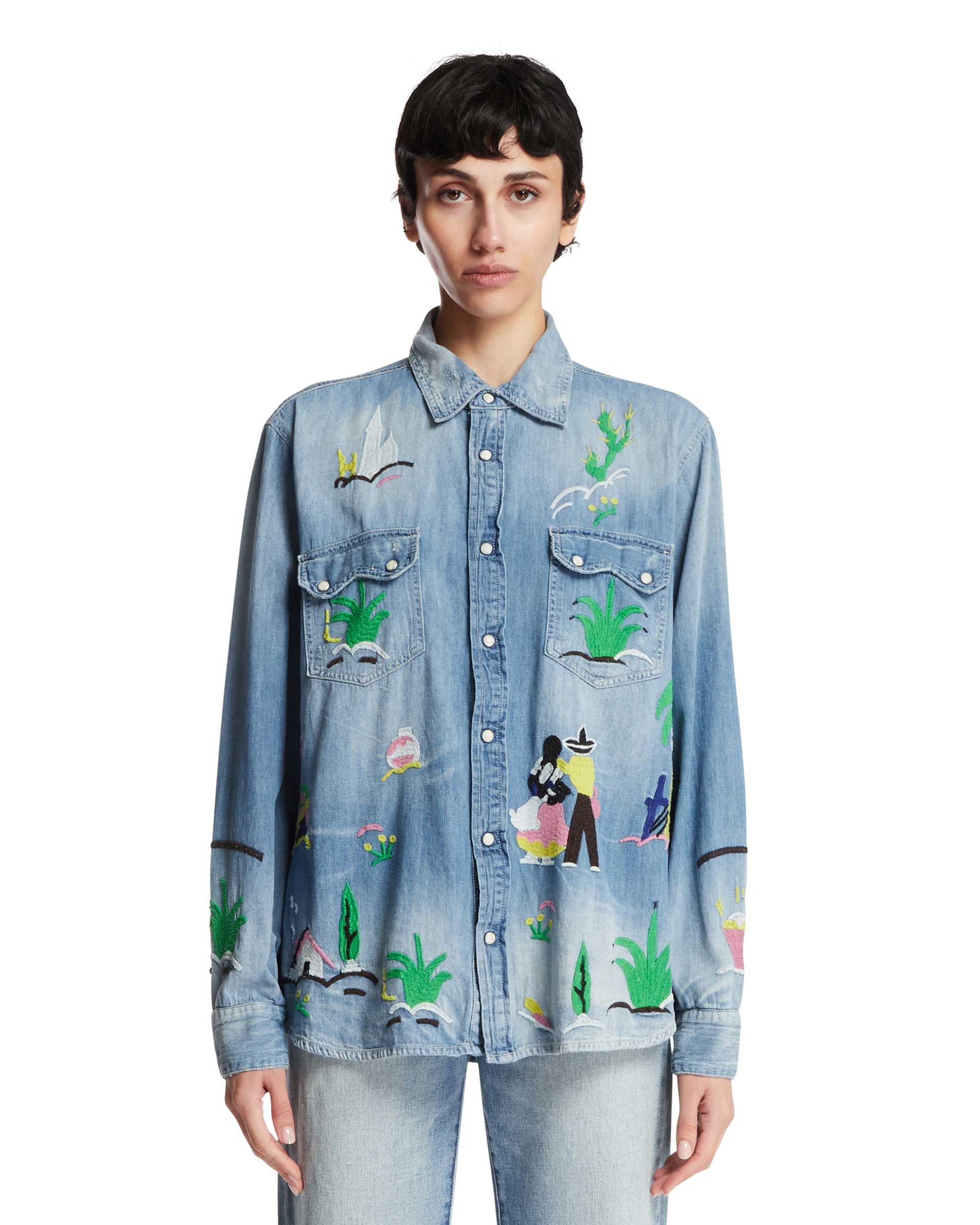 ANTIK DENIM Camicia Western Beck Cactus Blu