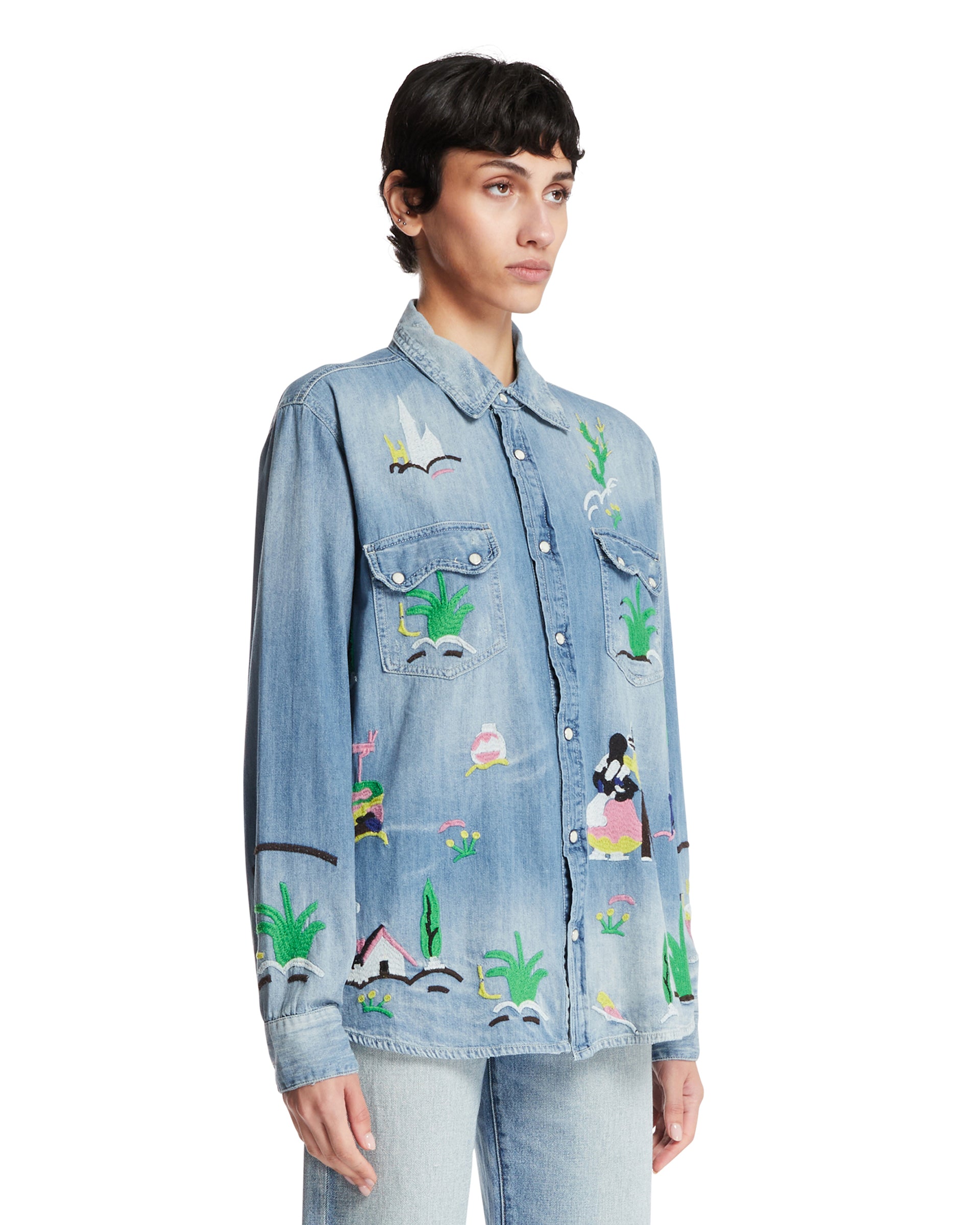 ANTIK DENIM Camicia Western Beck Cactus Blu, view 2