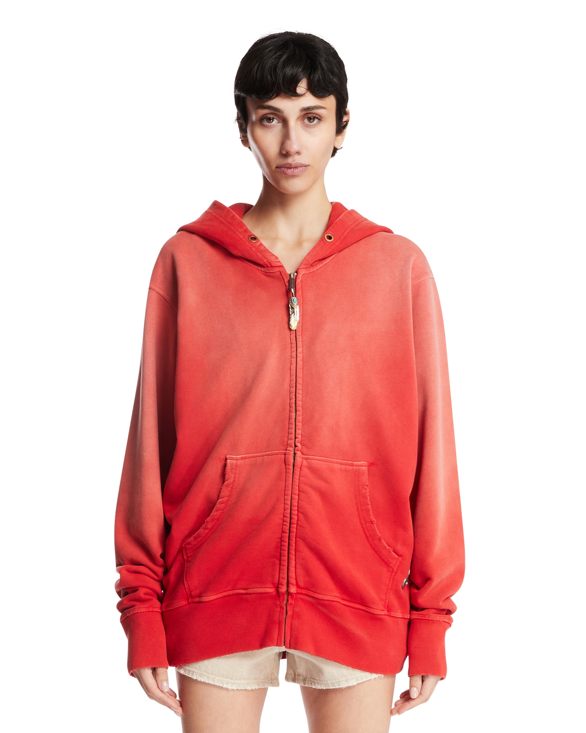 ANTIK DENIM Felpa Con Zip In Cotone Rossa