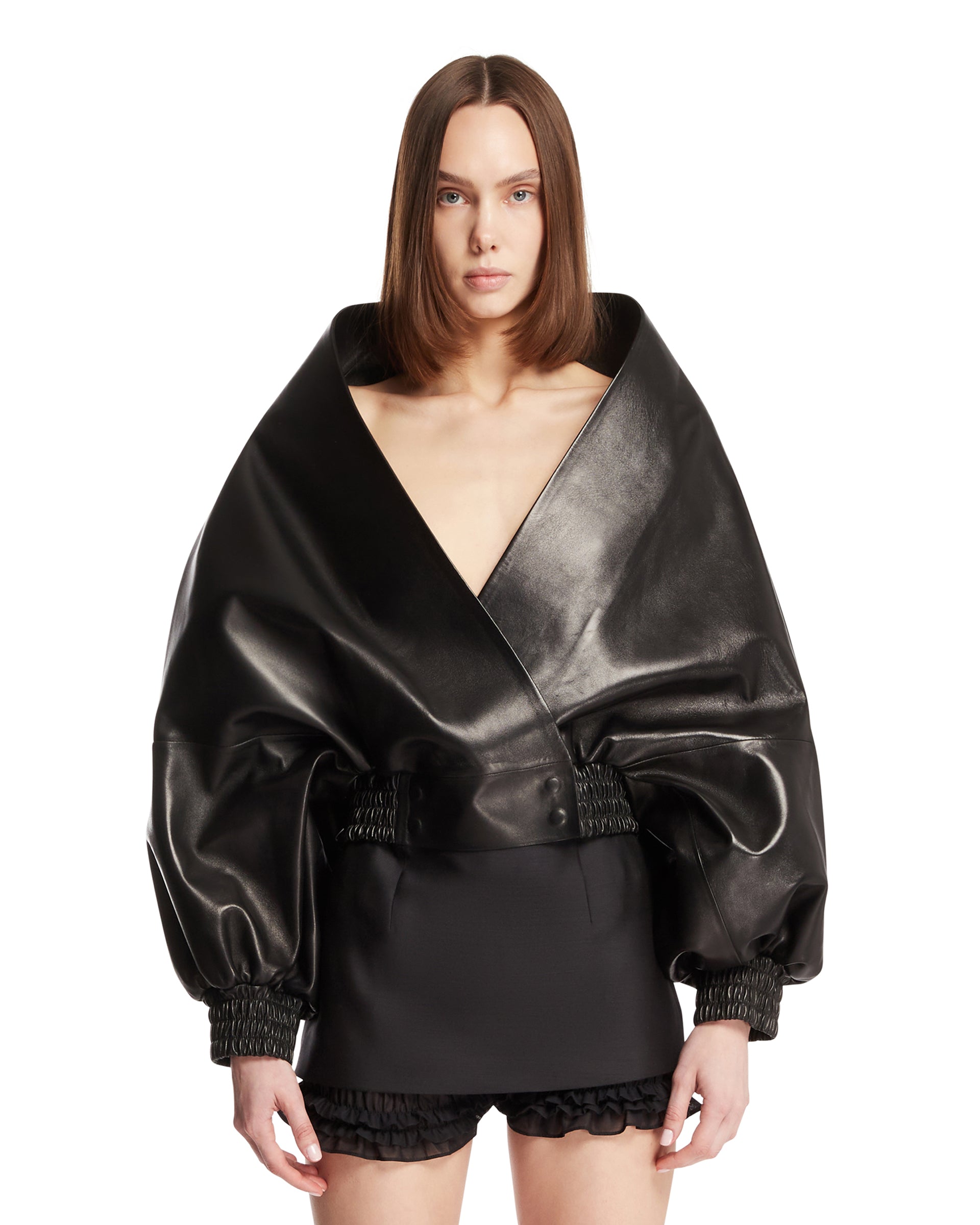 Balenciaga Giacca In Pelle Avvolgente Nera