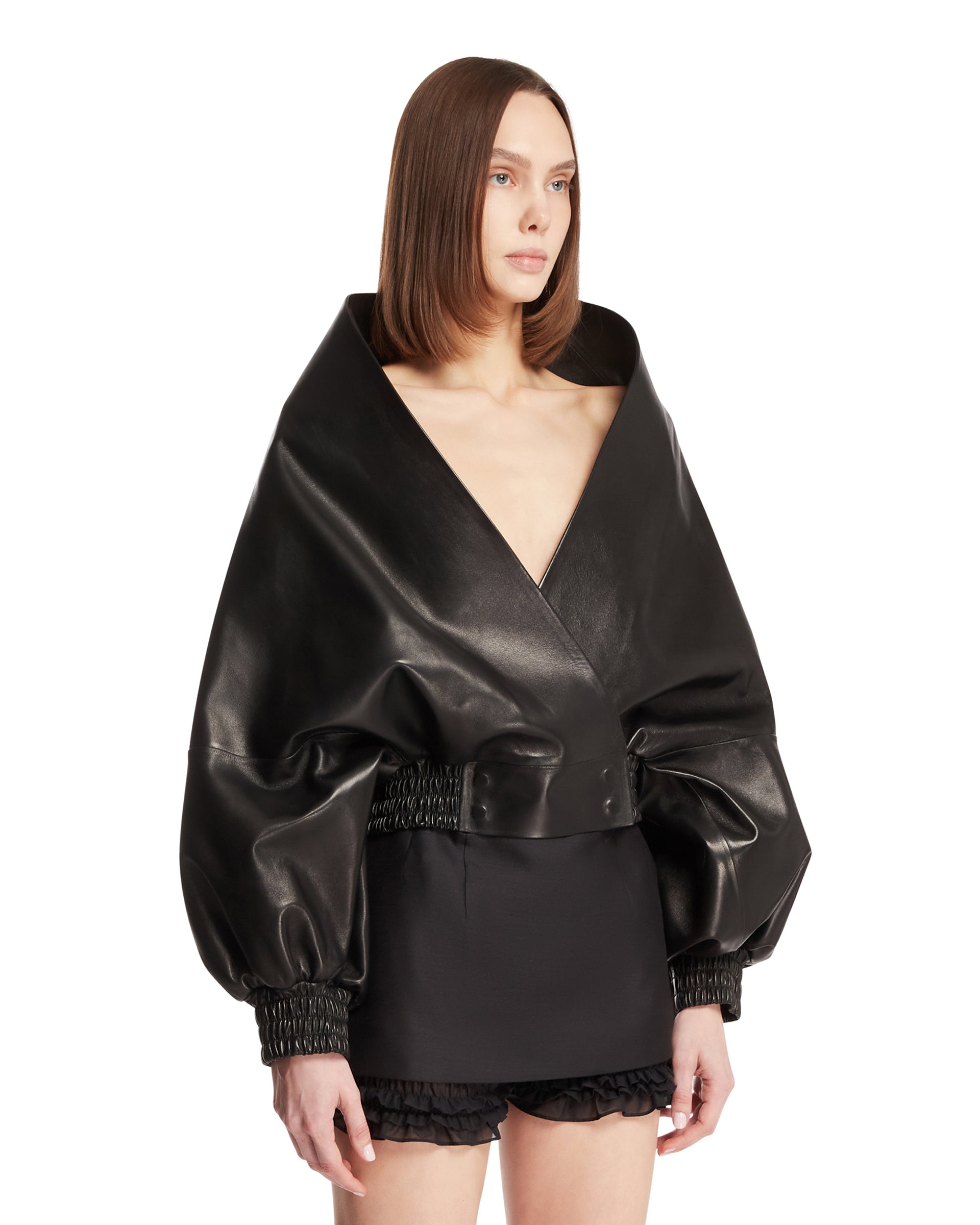 Balenciaga Giacca In Pelle Avvolgente Nera, view 2