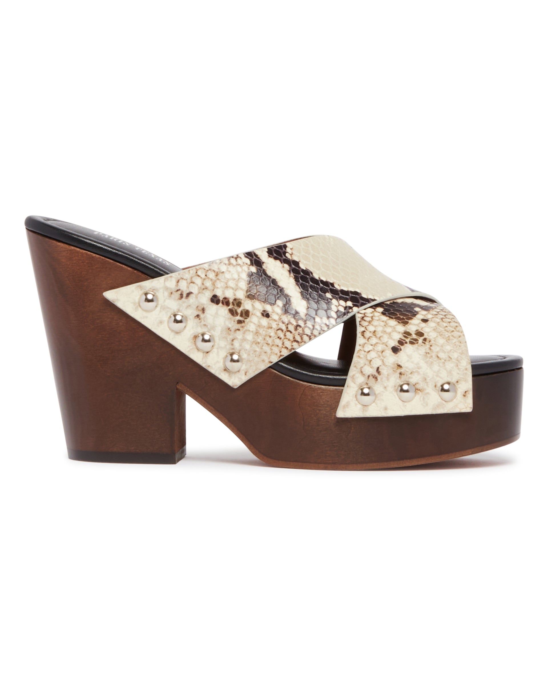 PARIS TEXAS Sandali Clogs Stampa Pitone Beige, view 2