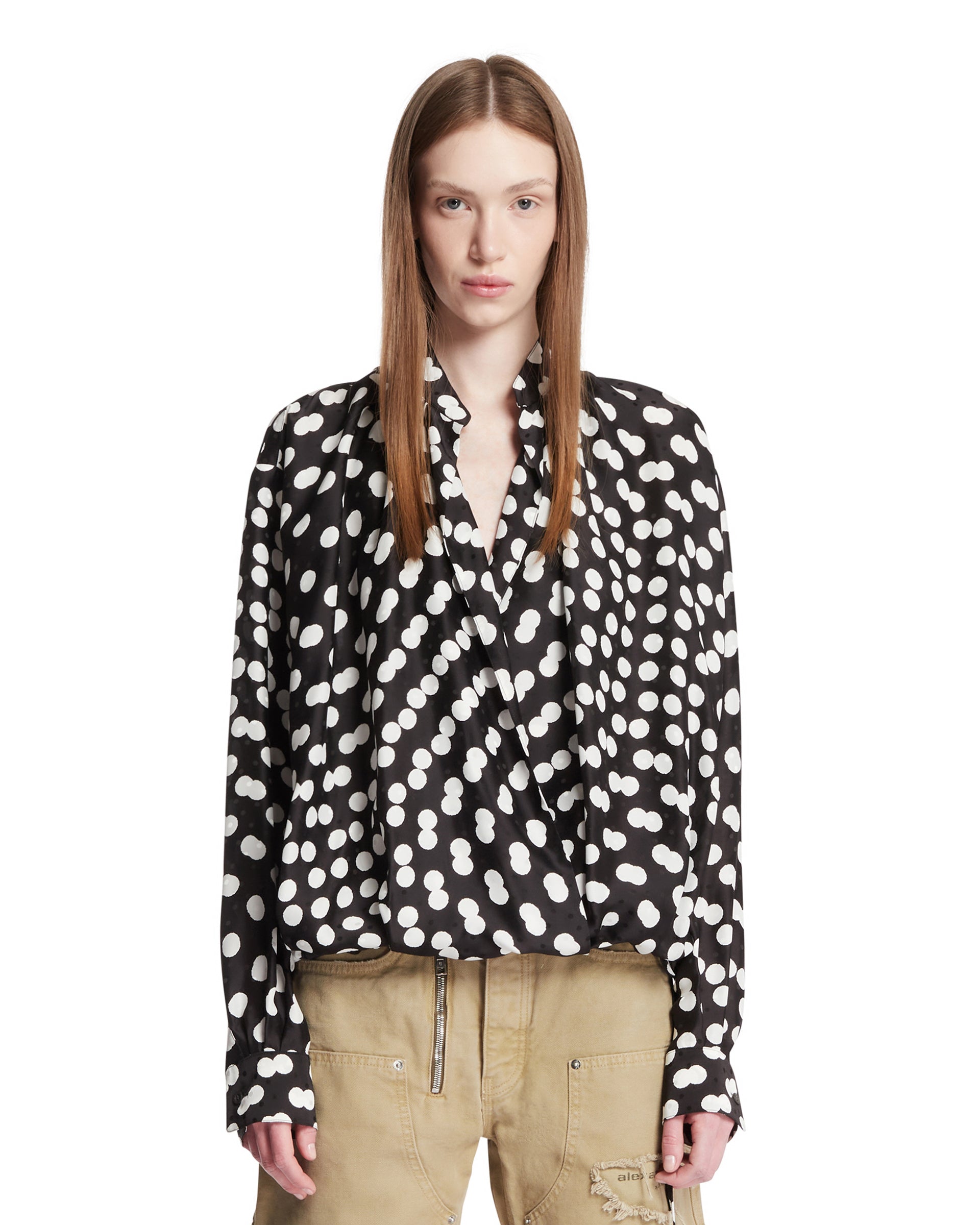 Dries Van Noten Blusa Incrociata A Pois Nera