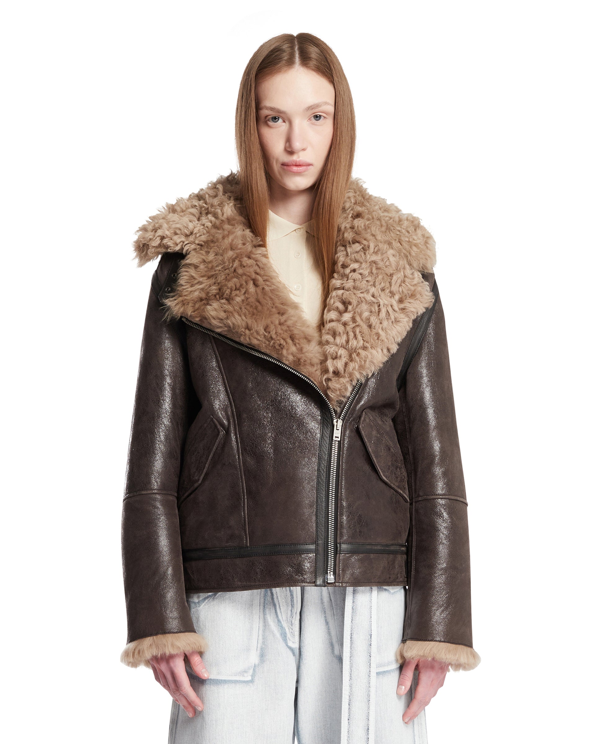 ACNE STUDIOS Shearling Jacket In Pelle Marrone
