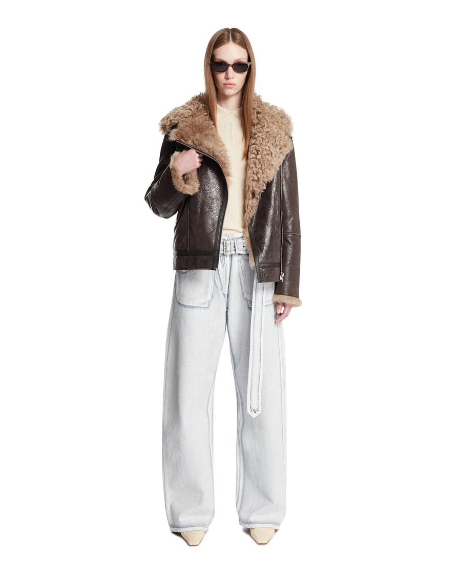 ACNE STUDIOS Shearling Jacket In Pelle Marrone, view 3