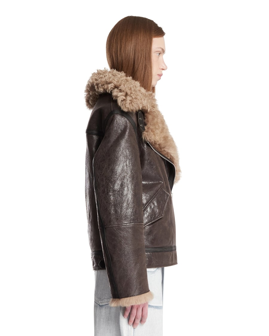 ACNE STUDIOS Shearling Jacket In Pelle Marrone, view 4