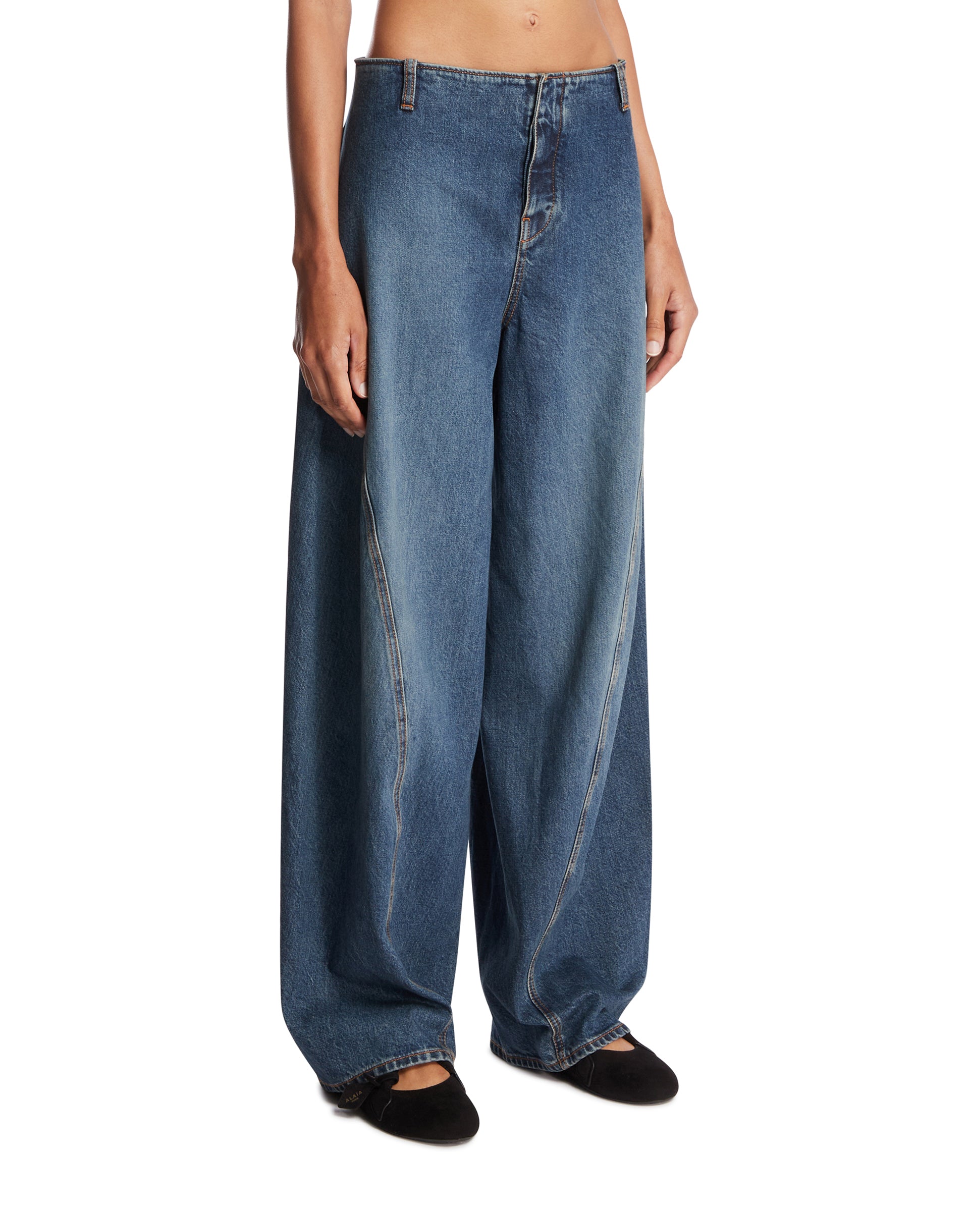 Alaïa Pantaloni Cargo In Denim Blu, view 2